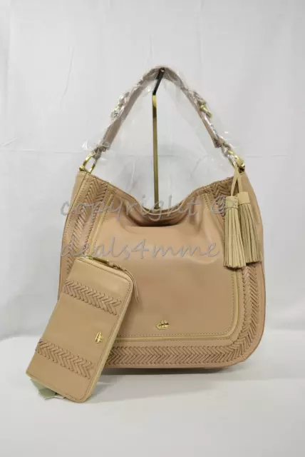 SET of Brahmin Southcoast Eva Hobo/Shoulder Bag + Suri Wallet in Khaki Knoxville