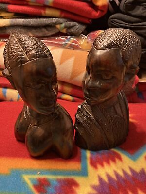 Hand Carved Wooden Man And Woman African Tribal Art Vintage Sculptures Statues