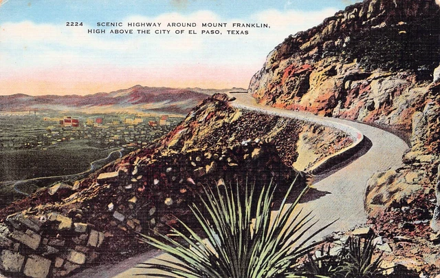 El Paso TX Texas Downtown Aerial View From Mount Franklin 1930s Vtg Postcard C23