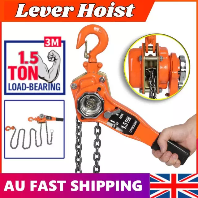 1.5Ton/1500KG Load 3M/10FT Chain Lever Lift Hoist Block Manual Operated AU STOCK