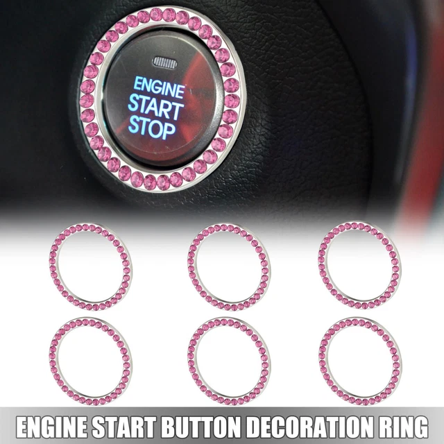 6 Pcs Car Engine Start Stop Decoration Ring Push Start Button Knob Trim Pink