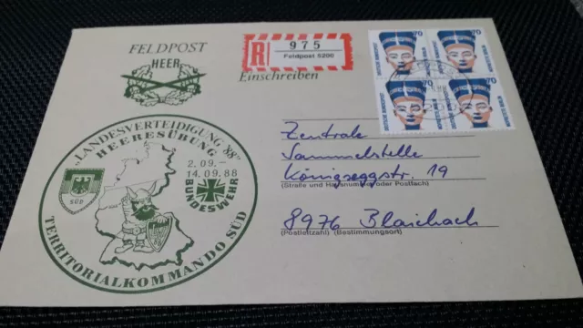 Bund Feldpost R-Brief mit VB SWK 70PF portogerecht