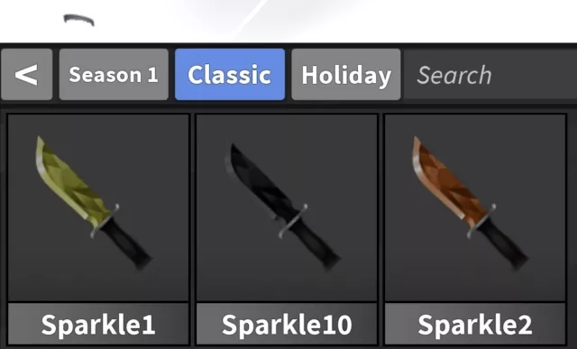 ROBLOX MURDER MYSTERY 2 mm2 godly complete sparkle set of 10 items