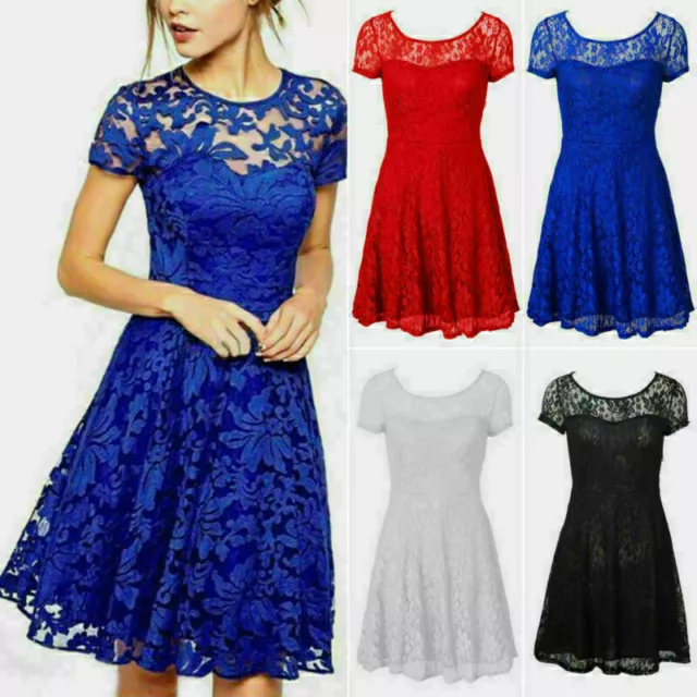 Women's Lace Sexy Floral Prom Evening Party Bridesmaid Wedding Mini Dress