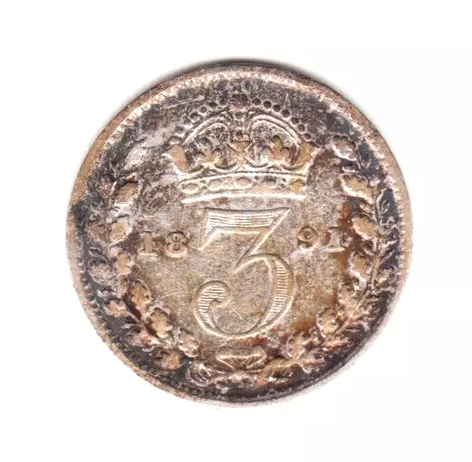 1891 Great Britain Queen Victoria Sterling Silver Threepence.