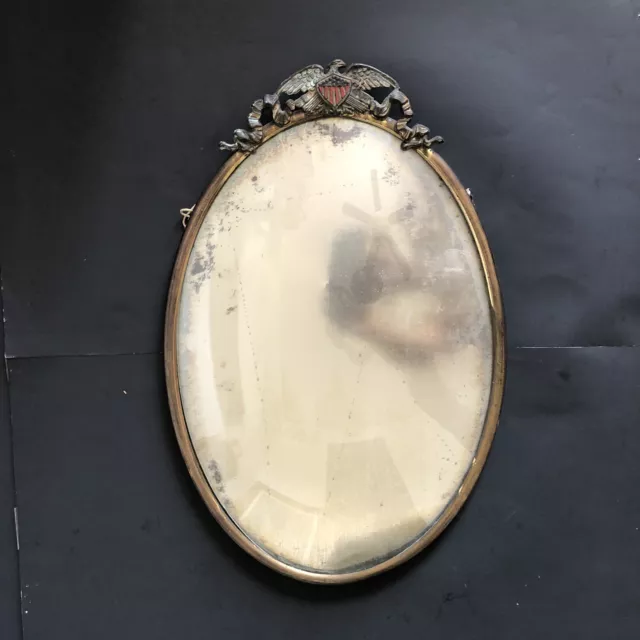 Antique 19th Century Brass Toned Frame Oval Bubble Glass with Eagle Finial 2