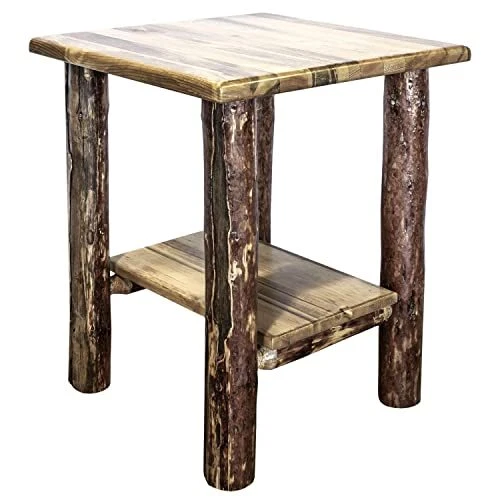 Log Nightstand with Shelf - Glacier Country Collection