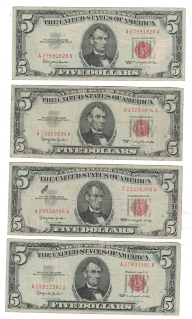 1963 $5 Five Dollars Red Seal Fr-1536