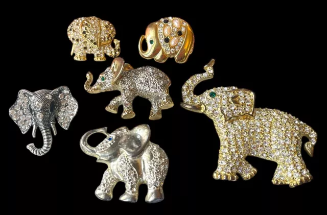 Vintage Rhinestones Elephant Brooch Pin Lot Ice Animal Figural 3D