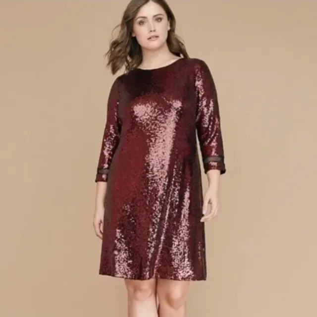 Lane Bryant Stretchy Red All Over Sequin Dress Plus Size 24 Valentine's Day Xmas