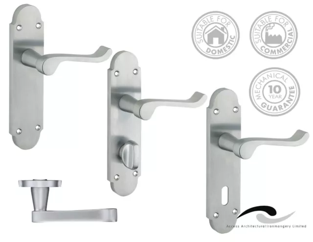 Satin Chrome Door Handles Oxford Scroll Lever Latch Bathroom WC Lock internal