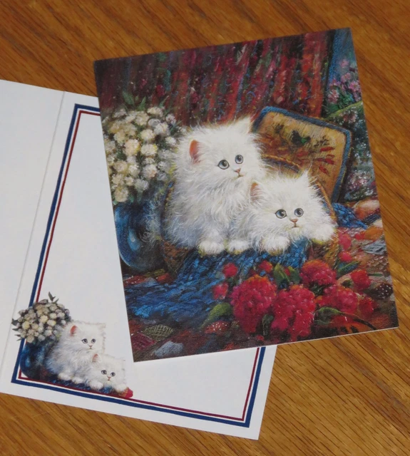 Stewart Sherwood Art - Quilted Cats - vtg Lang Main Street Press Note Card 4ct