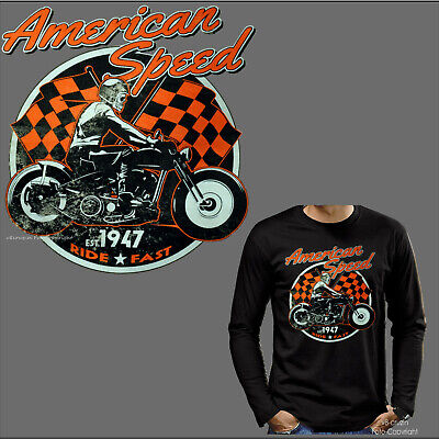 Biker T-Shirt Manica Classic Harley-Motiv Cafè Racer Retrò Moto 4098 Bl Ls