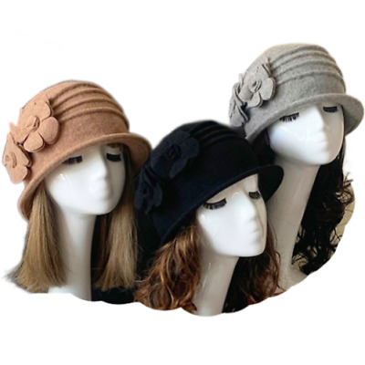 Women's 1920s Look Winter 100% Wool Cap Cloche Bucket Beanie Bucket Hat