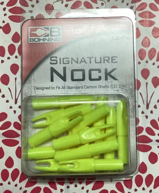 Bohning Signature Nocks 12 Pack Yellow For Carbon Arrow Shaft .246"