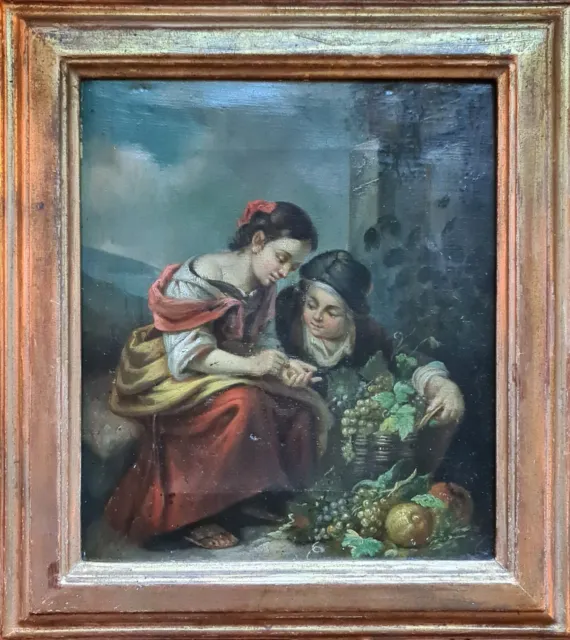 Antique Late 18th, Early 19th Century Italian Oil Painting of Two Young Ladies