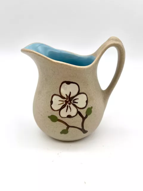 Pigeon Forge Art Pottery 4" Dogwood Blossom Creamer Pitcher Blue Interior