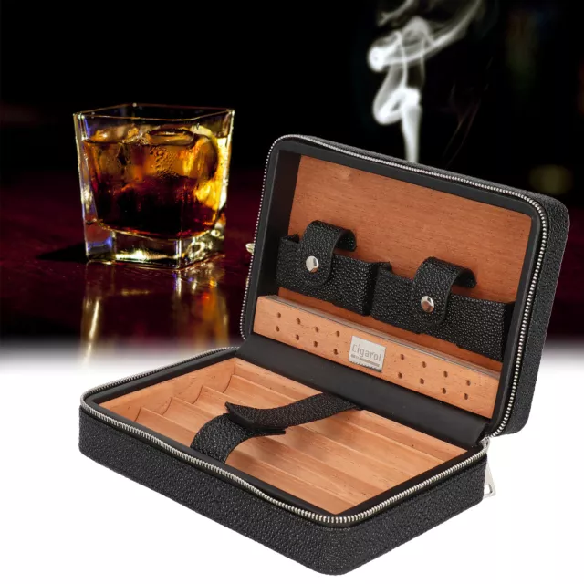 Outdoor Travel Cedar Wood Cigar Box Case Container With Humidifier For