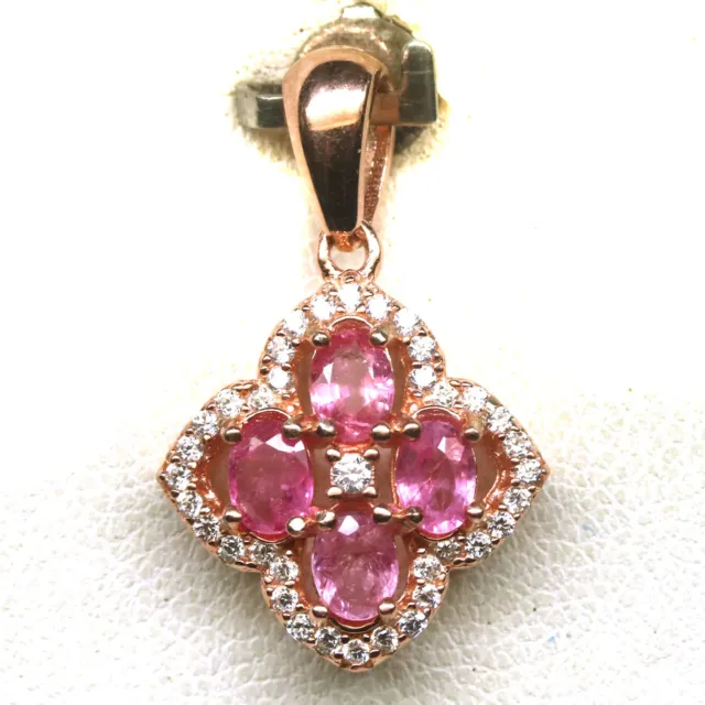 Chauffé Saphir Rose & Zircone Cubique Pendentif 925 Argent Sterling