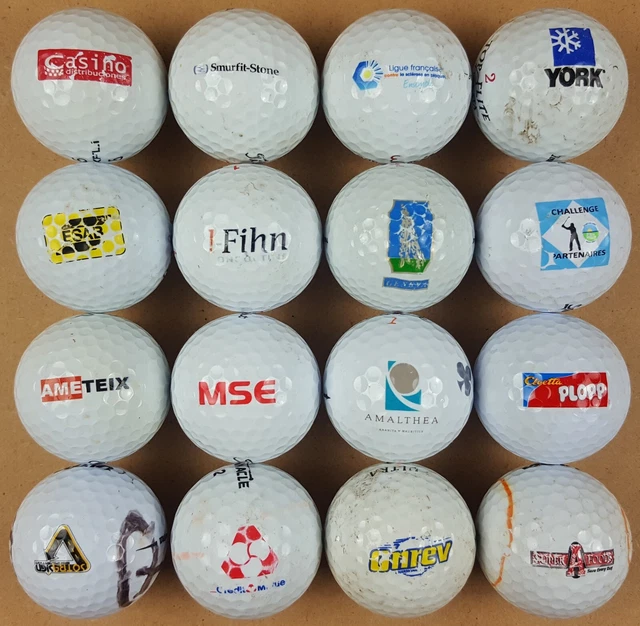 Lot de 16 Balles de Golf Logotées Publicitaires Logo Marques Collection Rares