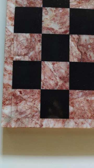 Échiquier En Marbre Italien Fait Main - 20x20cm - Marbre Rose Et Noir - Pièces D'échecs Incluses