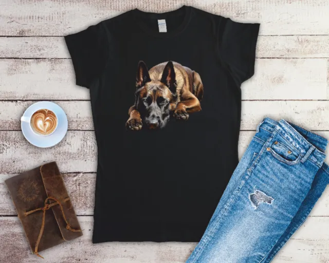 Belgian Malinois Sleeping Ladies Fitted T Shirt Sizes Small-2XL