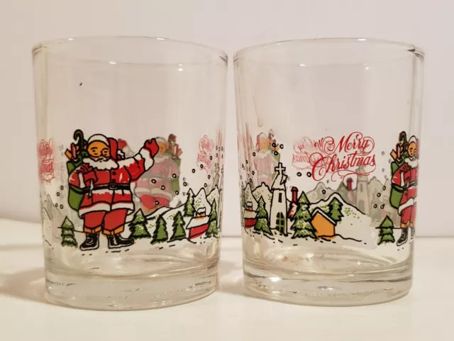 2 Vintage Christmas Glass Shot Glass Votive Decorations Made in Taiwan 2.5" high