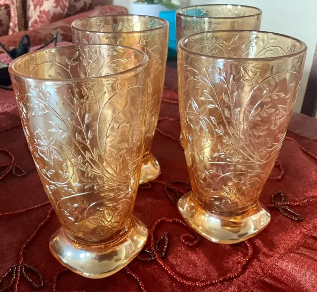 60s 70s Vintage Retro Kitsch Set Amber Drinking Glasses Tumblers Mid Century MCM