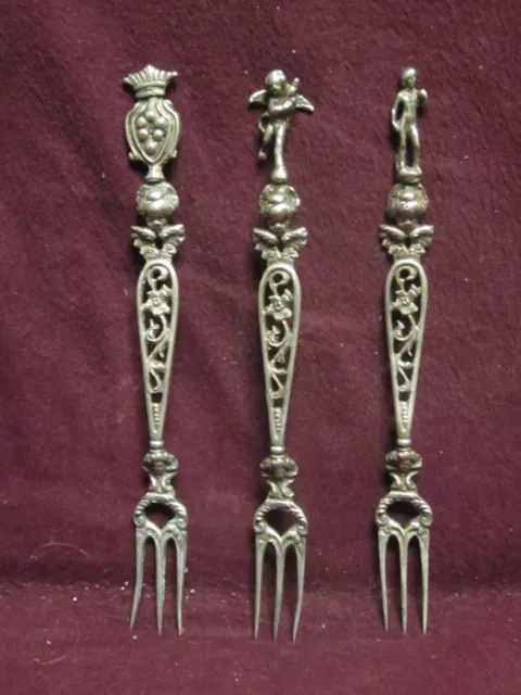 3pc Vintage Italy 800 Silver Figure Cocktail FORKS 5" 43g No Mono 3pc Vintage Italy 800 Silver Figure Cocktail FORKS 5" 43g No Mono