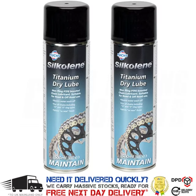 Silkolene Titanium Dry Lube Motorcycle Bike Chain Lube PTFE 500ml Aerosol x 2