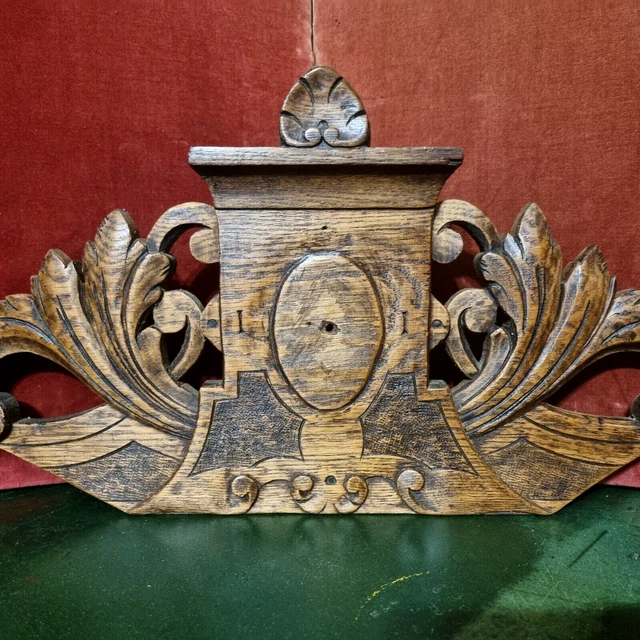 Scroll acanthus carving door pediment 19" - Antique french architectural salvage