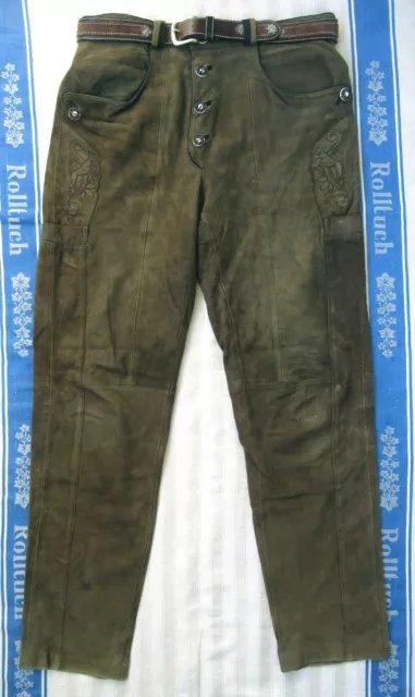 Pantaloni In Pelle Marrone Ricamato - Bavaria - Lunghi - Vintage - Casale - Tg.46