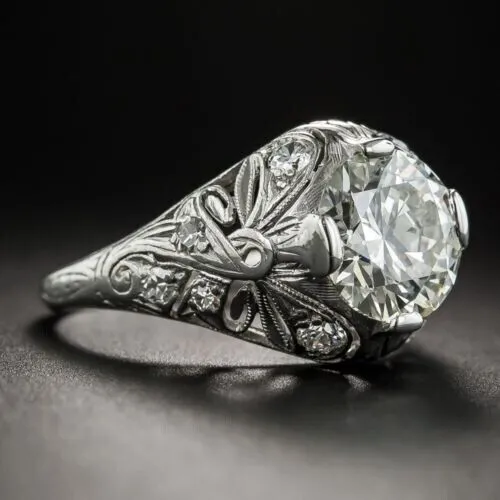 Art Deco vintage Style 2.85 ct Lab-Created Diamond Engagement  925 Silver Ring