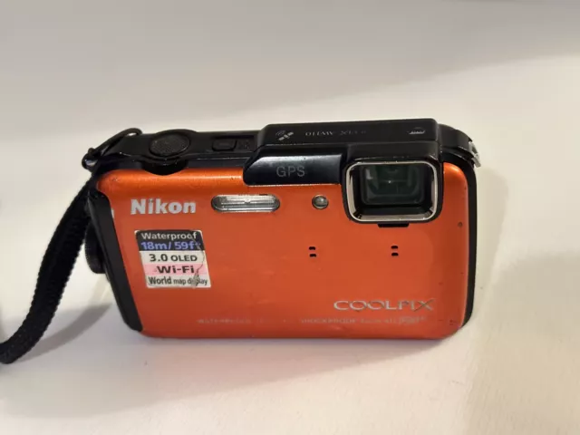 Nikon COOLPIX AW100 16.0MP Digital Camera Orange WORKS (No Charger)