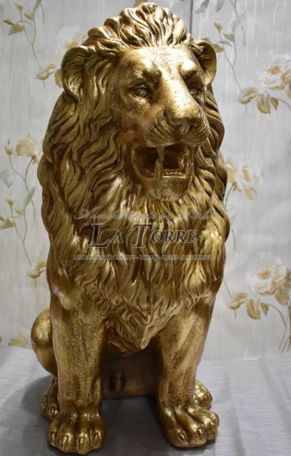 Animali in ceramica statua scultura Leone bocca aperta foglia oro swarovski 90 c