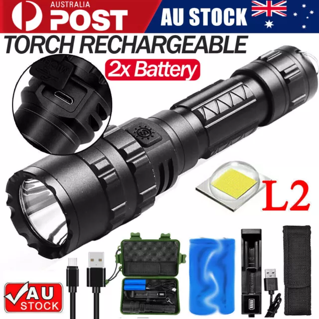 120000LM CREE L2 LED Tactical Rechargeable Flashlight USB Camping Hunting Torch