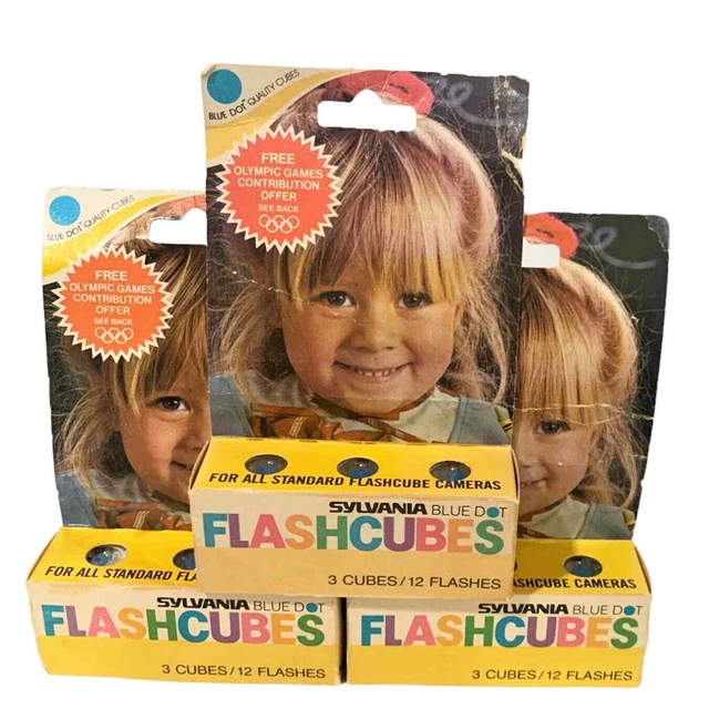 3 Vintage 1976 Sylvania Blue Dot Flashcubes Sealed in Boxes