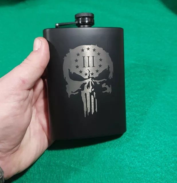 Flask stainless steel  8oz.  Punisher Engraving