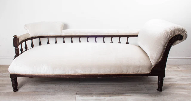 Antique Victorian White Velvet Upholstered Double End Chaise Longue - Restored