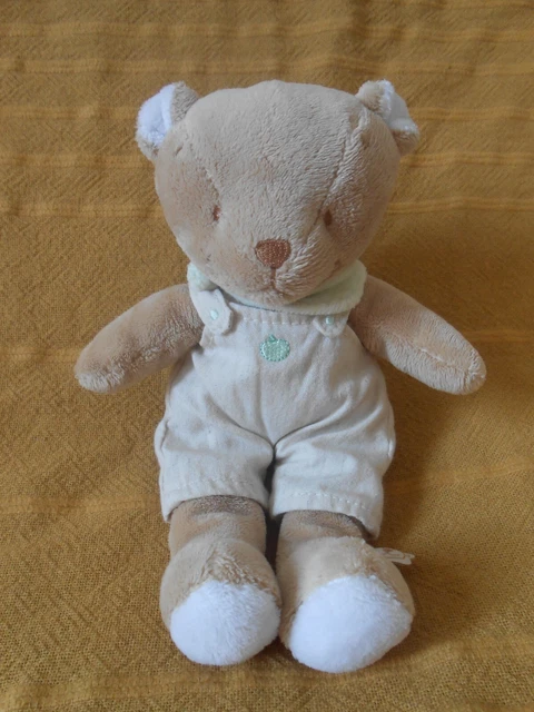 Peluche ours FIZZY beige bonnet et écharpe gris assis 33 cm