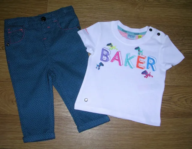 T-shirt top outfit TED BAKER bambini blu pantaloni chino bianca età 3-6 mesi
