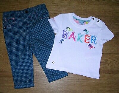 TED Baker Ragazzi Pantaloni Chino Pantaloni Blu Bianco T-shirt girocollo Outfit Età 3-6m