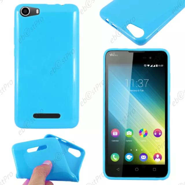 Housse Etui Coque Souple Silicone Gel Bleu Wiko LENNY 2 +Film