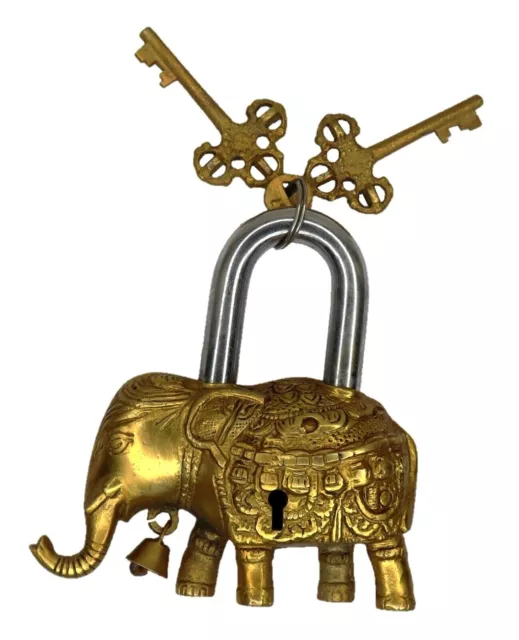 Elephant Design Antique Vintage Style Door Lock Handcrafted Solid Brass Padlock