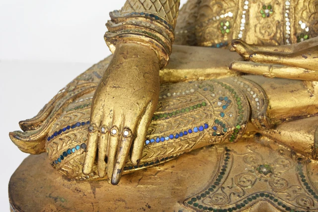 26" Vintage Hand Carved Made Wooden Asian Burmese Temple Buddha Statue Decor 5