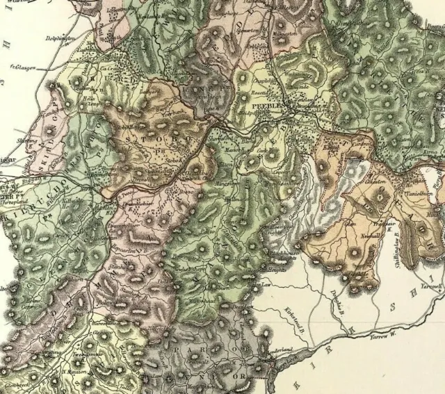 Schottland Peeble, Tweeddale, Karte von Peebleshire von W H Lizars Farbe 1861