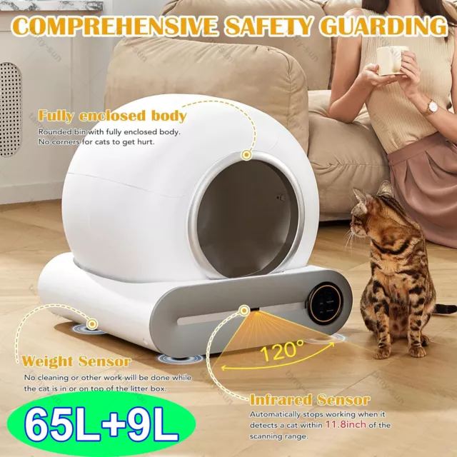 Automatic Cat Litter Box 65L Self Cleaning Litter Tray Smart App Control WIFI