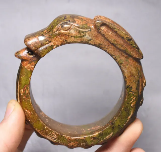 China Homgshan Culture Old Jade Carving Dynasty Dragon Hook Bracelet Bangle