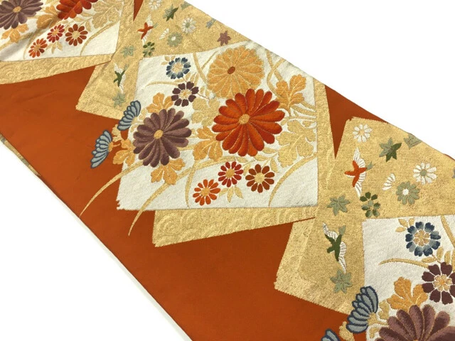 6412173: Japanese Kimono / Antique Nagoya Obi / Woven Shikishi Pattern & Flower