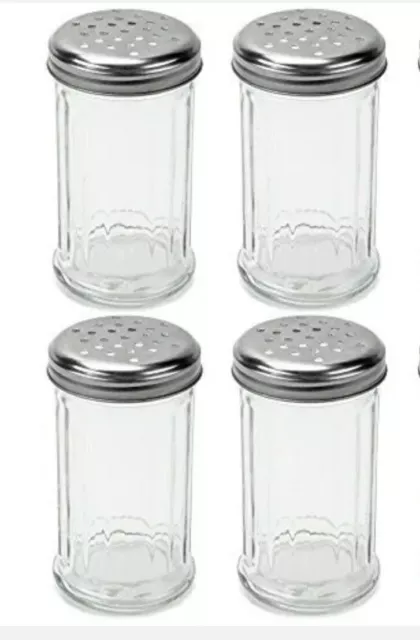 Set of 4 - 12 Oz. Cheese Shaker Seasoning Dispenser, Glass, Perforated Steel Lid